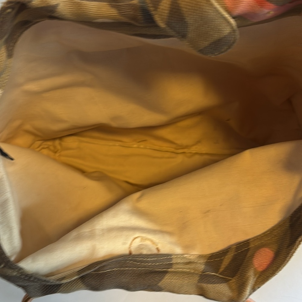GAP PINK/PEACH/TAN/BROWN CANVAS BAG VEGAN LEATHER HANDLES ADORABLE PRELOVED - Picture 4 of 8